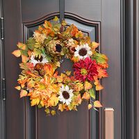Artificial Autumn Fall Wreath, ​Front Door Wreath, Christmas Wreath Home Decor Ornaments for Autumn Halloween Thanksgiving Day, Indoor Outdoor Deco