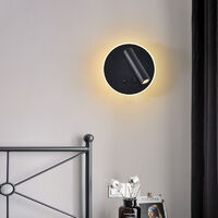 LED Bedside Lights Indoor Hotel Wall Lamp Bed Wall Lights Corridor Wall Lamp with Switch Black 9W (Round)