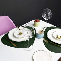 PU Leather Double Sided Placemat and Coasters, 2 Table Mats and 2 Home Dinner Coasters (Dark Green)