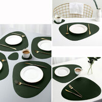 PU Leather Double Sided Placemat and Coasters, 2 Table Mats and 2 Home Dinner Coasters (Dark Green)