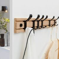 Wooden wall coat rack, movable hooks, adjustable distance, reusable coat rack 5 hooks