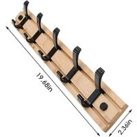 Wooden wall coat rack, movable hooks, adjustable distance, reusable coat rack 5 hooks