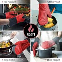 1 Pair Kitchen Pot Holders Non-Slip Heat Resistant Silicone Oven Mitt with Pot Silicone Mat and Mini Pinch Mitts Oven Gloves for Cooking Grilling Microwave Red