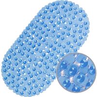 Non-Slip Shower Mat Mildew Proof PVC Pebble Pattern Oval Bath Mat with Suction Cups and Drainage Holes 66x36cm Blue