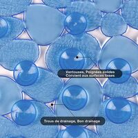 Non-Slip Shower Mat Mildew Proof PVC Pebble Pattern Oval Bath Mat with Suction Cups and Drainage Holes 66x36cm Blue