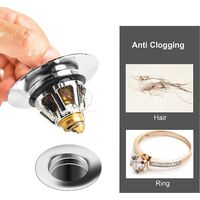 Universal Pop-Up Sink Drain, Anti-Clog Drain Filter, Stainless Steel and Pure Copper Bathtub Drain and Valve, Anti-Odor Hair Filter for 1.33” to 1.49” Holes