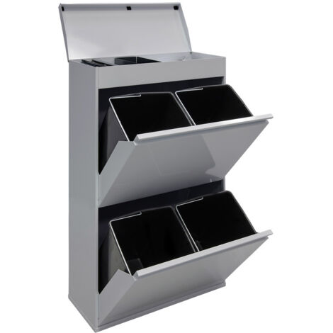 ARREGUI Top Pattumiera per raccolta differenziata con ripiano superiore multiuso, 4 secchi, mobile d'acciaio per differenziata, 4 x 17 L (68 L) Grigio chiaro CR622-B