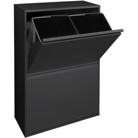 ARREGUI Basic Pattumiera per raccolta differenziata, 4 secchi, mobile d'acciao per differenziata, 4 x 17 L (68 L) Nero CR606-B