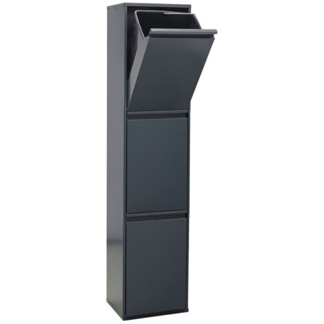 ARREGUI Basic Pattumiera per raccolta differenziata, 3 secchi, mobile d'acciaio per differenziata, 3 x 17 L (51 L) Grigio scuro Antracite CR304-B