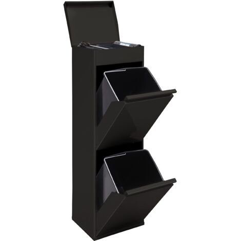 ARREGUI Top Pattumiera per raccolta differenziata con ripiano superiore multiuso, 2 secchi, mobile d'acciaio per differenziata, 2 x 17 L (34 L) Nero CR226-B