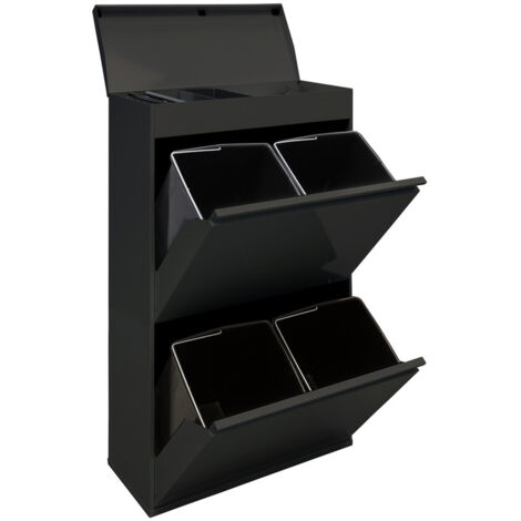 ARREGUI Top Pattumiera per raccolta differenziata con ripiano superiore multiuso, 4 secchi, mobile d'acciaio per differenziata, 4 x 17 L (68 L) Nero CR626-B