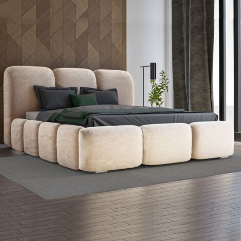 MEUBLER DESIGN Lit Honor En Velours Avec Coffre De Rangement Et Tête De Lit Matelassée - Velours Beige - 160x200, Style , x x cm (1/4)