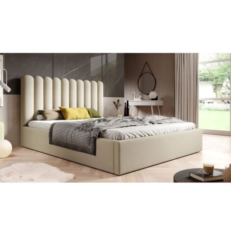 MEUBLER DESIGN Lit Double Jasmine En Velours Avec Coffre De Rangement - Velours Beige - 180x200, Style , x x cm (1/3)