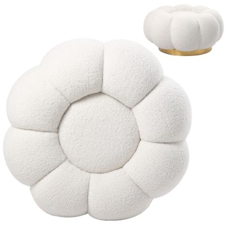MEUBLER DESIGN Pouf Bouclé Crème Piètement Couleur Or Buble - Boucle Or, Style , x x cm (1/5)