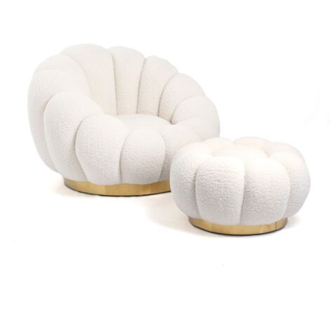 MEUBLER DESIGN Ensemble Fauteuil Bouclé Crème Piètement Couleur Or Buble, Style , x x cm (1/5)