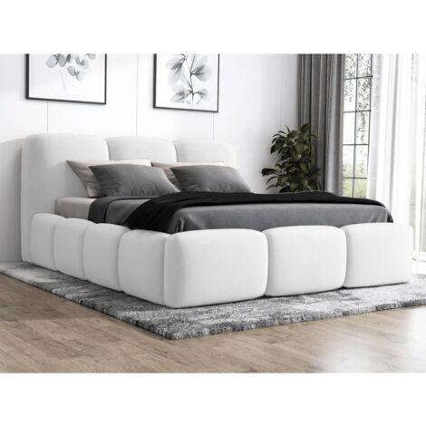 MEUBLER DESIGN Lit Honor En Similicuir Avec Coffre De Rangement Et Tête De Lit Matelassée - Polyuréthane Blanc - 160x200, Style , x x cm (1/5)