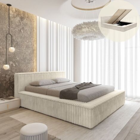 MEUBLER DESIGN Lit Coffre Tissu Velours Côtelé Grosses Cotes Tila - Velours Côtelé Beige - 180x200, Style ,  x  x  cm