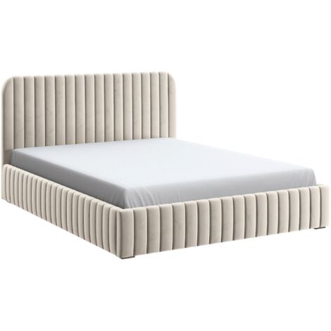 MEUBLER DESIGN Lit Coffre En Tissu Velours Avec Tête De Lit + Sommier À Lattes - Lior - Velours Beige - 180x200, Style , x x cm (1/5)