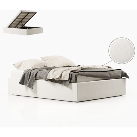 MEUBLER DESIGN Sommier Coffre De Rangement Room - Tissu Bouclé Crème - 140x190, Style , x x cm (1/5)