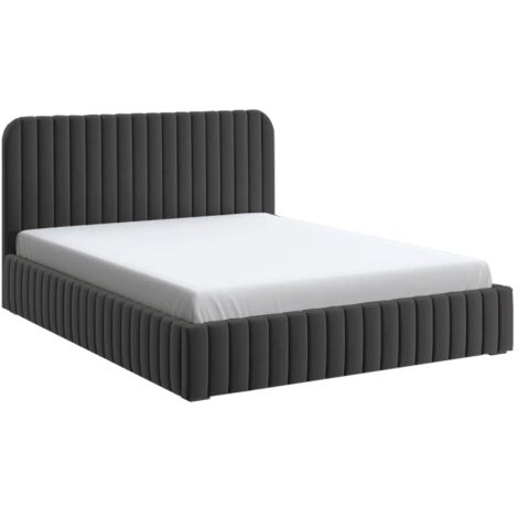 MEUBLER DESIGN Lit Coffre En Tissu Velours Avec Tête De Lit + Sommier À Lattes - Lior - Velours Noir - 160x200, Style , x x cm (1/4)