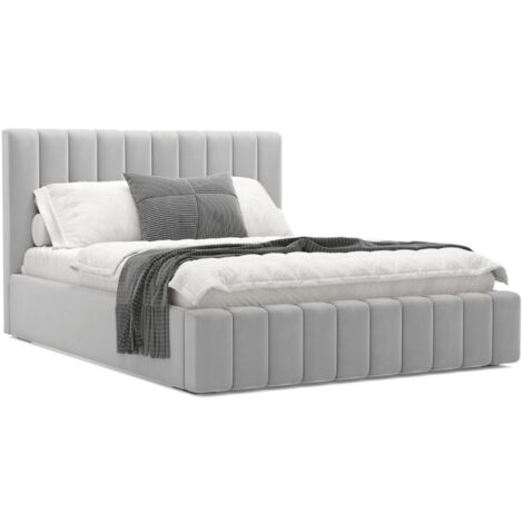 MEUBLER DESIGN Lit Coffre En Tissu Velours Soba - Velours Gris - 180x200, Style , x x cm (1/4)