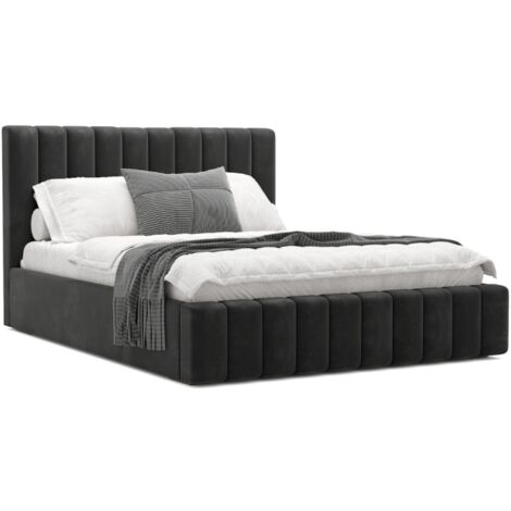 MEUBLER DESIGN Lit Coffre En Tissu Velours Soba - Velours Noir - 160x200, Style , x x cm (1/4)