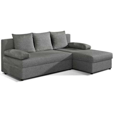 Canapé d'angle réversible 3 places DINA convertible en tissu - Gris clair (1/5)