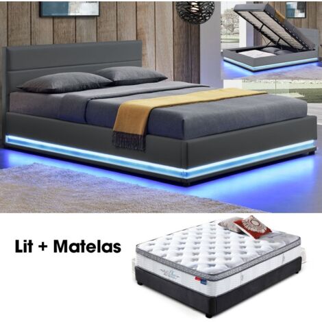 MEUBLER DESIGN Matelas + Sommier Ava Et Matelas Pure 160 Gris, Polyuréthane, Style Contemporain, 214 x 174 x 90 cm (1/5)
