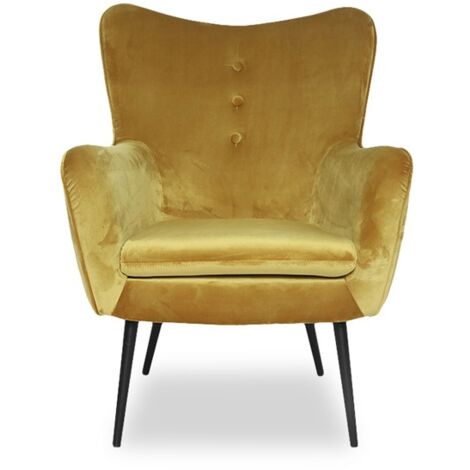 MEUBLER DESIGN Fauteuil En Velours Design Zola - Jaune, Velours, Style Art déco, 69 x 68 x 90 cm (1/5)