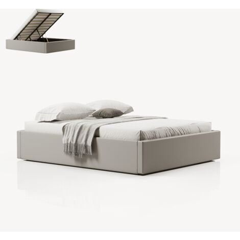 Lit coffre de rangement 140x190 cm – Structure en bois et métal – Mécanisme relevable pour accès facile – Couleur gris – Meubler Design (1/5)