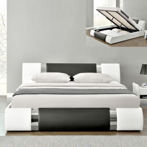 Lit coffre 180x200 cm – Simili cuir polyuréthane – Sommier à lattes 24 lattes – Hauteur tête de lit 87 cm – Rangement optimisé – Meubler Design (1/9)