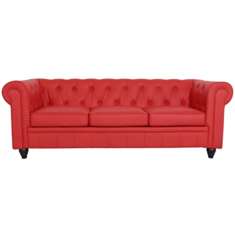 Q `Impressionnant Vintage Chesterfield 3 Places Canapé En Anglais Rouge Cuir | eBay