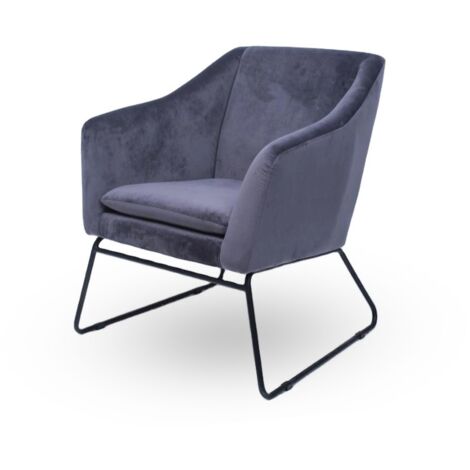 MEUBLER DESIGN Fauteuil En Velours Et Métal Noir Zadig - Velours Gris, Métal, Mousse polyéthylène, Style Contemporain, 73 x 69 x 84 cm (1/2)