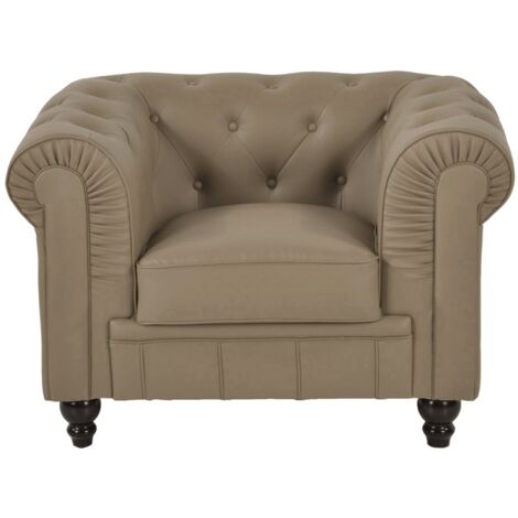 MEUBLER DESIGN Fauteuil Chesterfield Capitonné - Polyuréthane Taupe - Fauteuil Chesterfield, Contreplaqué, Mousse polyether, Style Anglais, 110 x 82 x 72 cm (1/5)