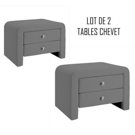 MEUBLER DESIGN Table Chevet Design Gris Eva X2, Polyuréthane, Rectangulaire, Style Contemporain, 50 x 38 x 37 cm (1/2)