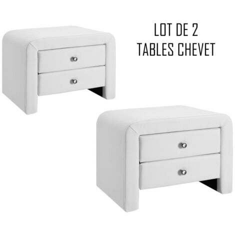 MEUBLER DESIGN Table Chevet Design Blanc Eva X2, Polyuréthane, Rectangulaire, Style Contemporain, 50 x 38 x 37 cm (1/2)