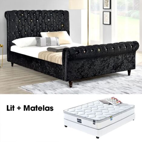 MEUBLER DESIGN Lit + Matelas 160 Kapaldi Noir, Tissu, Style Baroque, 242 x 172 x 126.5 cm (1/5)