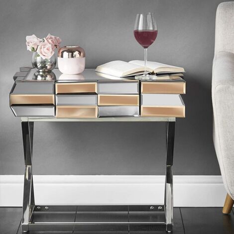 MEUBLER DESIGN Table De Chevet En Verre Miroir 3d - Or, Miroir, Verre, Chrome, Miroir, Rectangulaire, Style Contemporain, 54.5 x 40 x 60 cm (1/5)