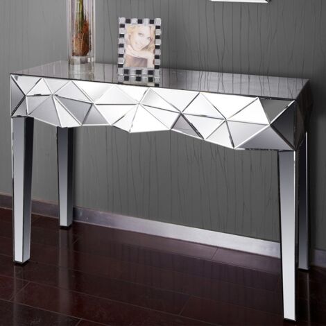 Console en verre miroir rectangulaire 120x40x80 cm – Style contemporain argenté – Base en bois pour solidité – Entretien facile – Meubler Design (1/4)