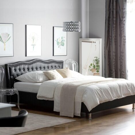 Lit capitonné 160x200 en similicuir noir – Structure à lattes – Hauteur 94 cm – Charge 220 kg – Design baroque élégant – Meubler Design (1/8)