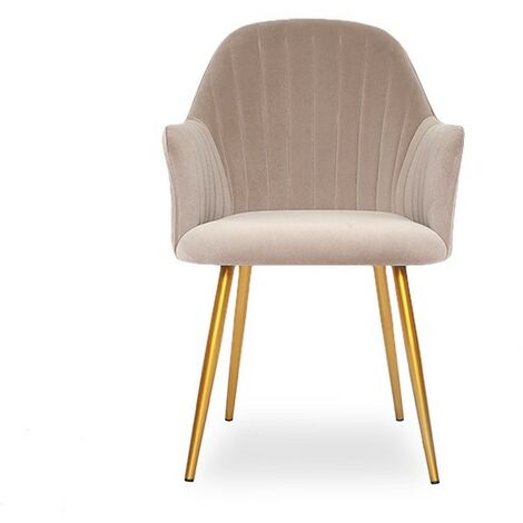 MEUBLER DESIGN Chaise De Salle À Manger Velours Pied Or Skull - Taupe, Velours, Métal, Style Art déco, 60 x 58 x 75 cm (1/3)