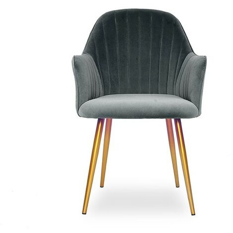 MEUBLER DESIGN Chaise De Salle À Manger Velours Pied Or Skull - Gris, Velours, Métal, Style Art déco, 60 x 58 x 75 cm (1/5)