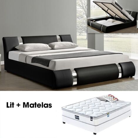 MEUBLER DESIGN Ensemble Matelas Sommier Coffre Noir 160 Nova, Polyuréthane, Style Contemporain, 233 x 173 x 87 cm (1/4)