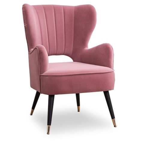MEUBLER DESIGN Fauteuil Design Pied Effet Laiton Trendy - Rose, Tissu, Bois, Métal, Style Art déco, 73 x 67 x 91 cm (1/5)