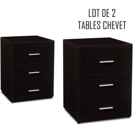 MEUBLER DESIGN Table Chevet 3 Tiroirs Kasi Lot De 2 Noir, Polyuréthane, Carré, Style Contemporain, 44 x 44 x 59 cm (1/4)