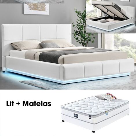 MEUBLER DESIGN Ensemble Matelas Sommier Coffre Blanc 180 Alexi, Polyuréthane, Style Contemporain, 224 x 200 x 105 cm