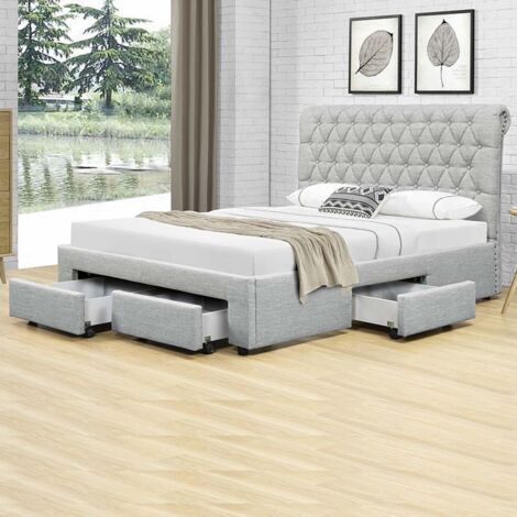 MEUBLER DESIGN Lit Design Avec Tiroirs Hyde - Gris - 160x200, Tissu, Style Contemporain, 226.5 x 176 x 104 cm (1/5)