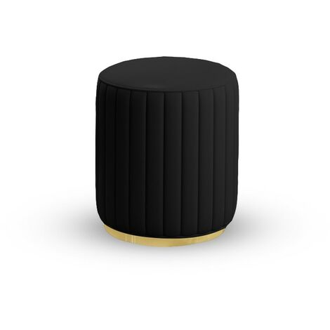 MEUBLER DESIGN Pouf Rond Métal Doré Vita - Polyuréthane Noir, Métal, Mousse polyéthylène, Rond, Style Art déco, 40 x 40 x 42 cm