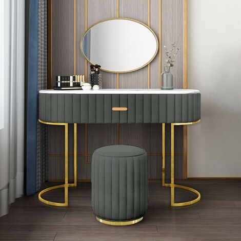 Coiffeuse enfant ovale en faux marbre – Métal et polyuréthane gris – Dimensions 120 x 42.5 x 75 cm – Design moderne et élégant – Meubler Design (1/5)