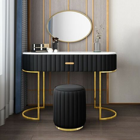 Coiffeuse enfant ovale en faux marbre – Métal et polyuréthane noir – Dimensions 120 x 42.5 x 75 cm – Design contemporain avec tiroirs – Meubler Design (1/5)